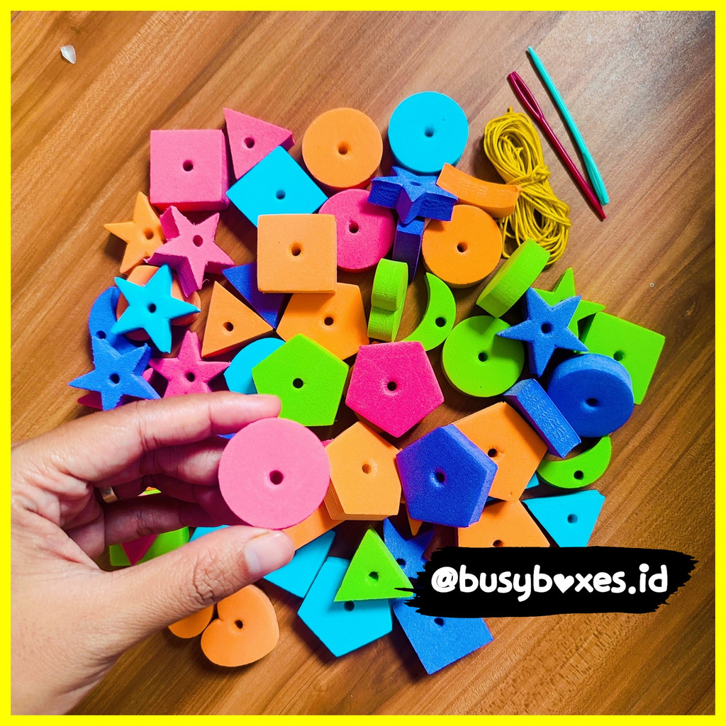 [busyboxes.id] Mainan anak edukasi anak 1 2 3 tahun laki laki perempuan mainan edukasi Montessori meronce aneka bentuk foam / aktivitas anak preschool TK / mainan edukasi murah