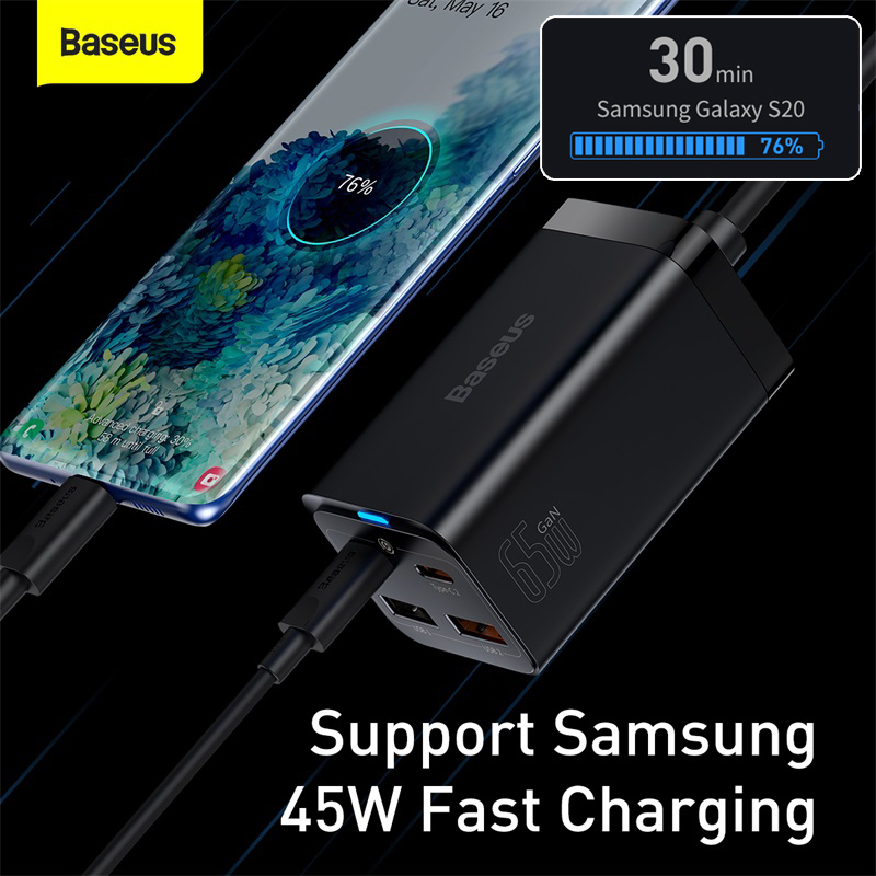 BASEUS Charger 65W Gan 3 Pro 4 PORT Super Fast Charging 2.0 SAMSUNG