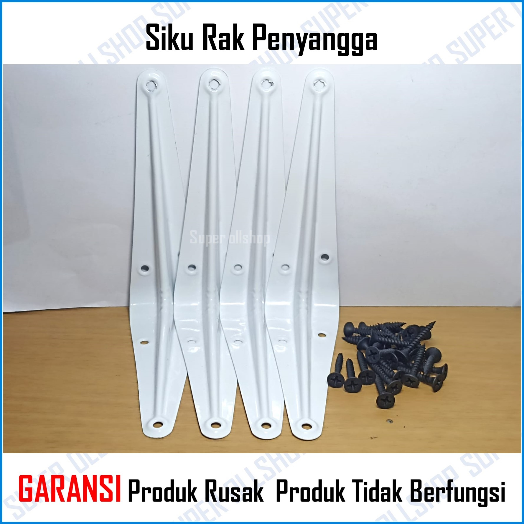 4 Pcs Braket Siku Rak Dinding L Penyangga Breket Shelf Bracket / Rak Dekorasi Ruangan 1 Set 4 Pcs Siku Rak 24 Pcs Sekrup