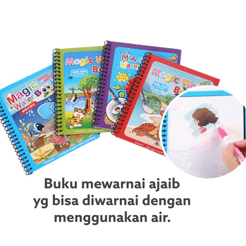 Magic Water Book - Magic Water Pen - Buku Gambar Mewarnai - Buku Warna - Mainan Edukasi Anak