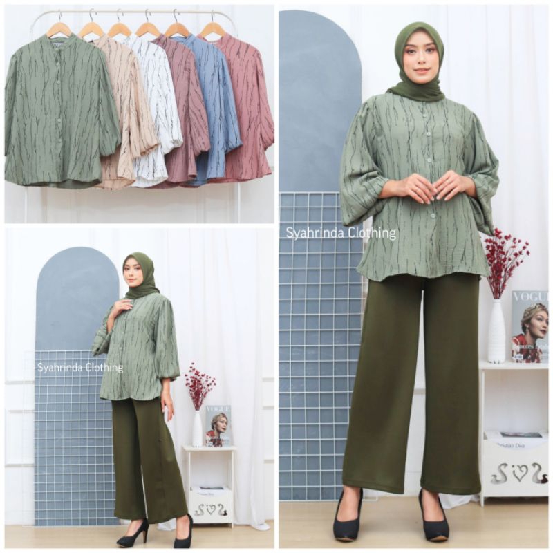 Blus Atasan Wanita Fashion Premium Kerah Shanghai AirFlow Garis Ranting Baju Kerja