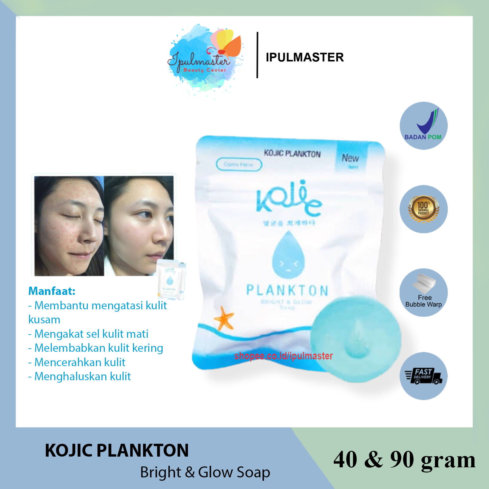 [BPOM] KOJIC PLANKTON - Bright &amp; Glow Face Soap Sabun Mencerahkan, Menghilangkan &amp; Mencegah Jerawat Wajah