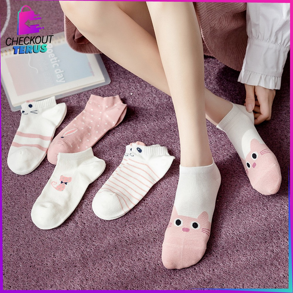 CT P571 Ankle Socks Kaos Kaki Wanita Korea Motif Karakter Kucing Kaoskaki Pendek Semata Kaki Korean Style Import