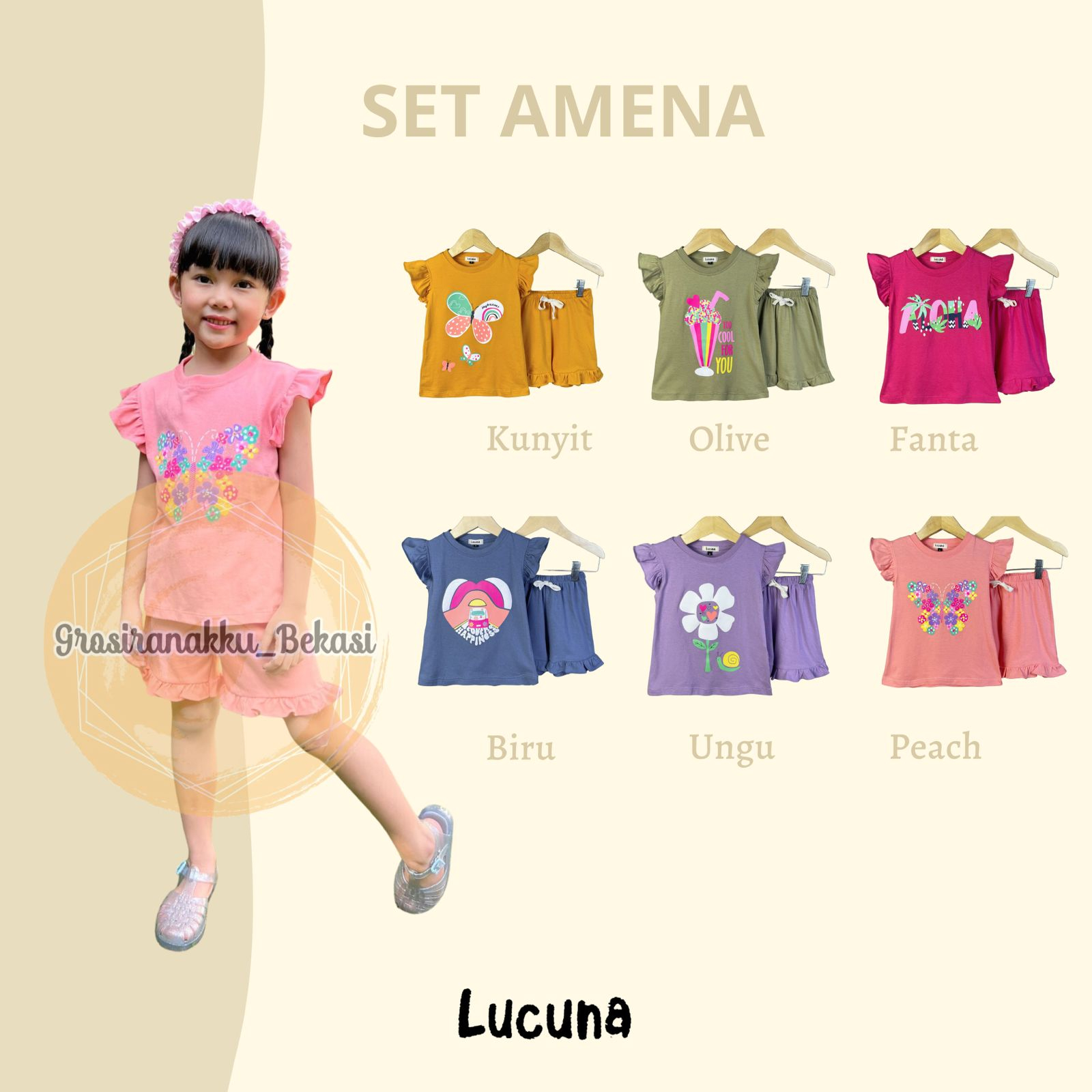 Setelan Anak Cewek Amena Lucuna Mix Warna Size 1-5 Thn