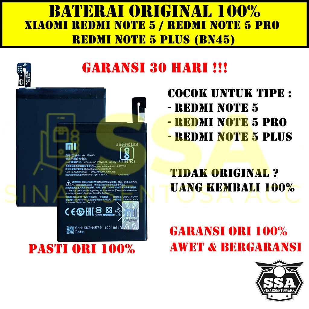 Baterai Original 100% BN45 Redmi Note 5 Note 5 Pro Note 5 Plus BN45 BN 45 Batre Batrai Ori HP Garansi AWET MURAH