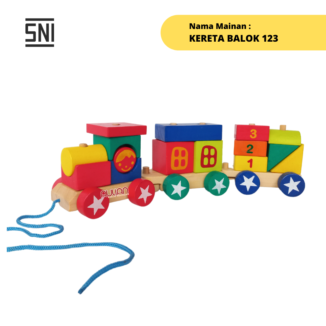 MAINAN EDUKASI ANAK / MAINAN KAYU / APE PAUD / KERETA BALOK 123