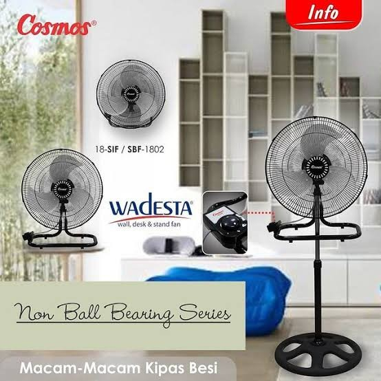 COSMOS Kipas Angin Berdiri Stand Fan Wall Fan Kipas Tembok Dinding Stainless 3In1 18 Inch Industrial