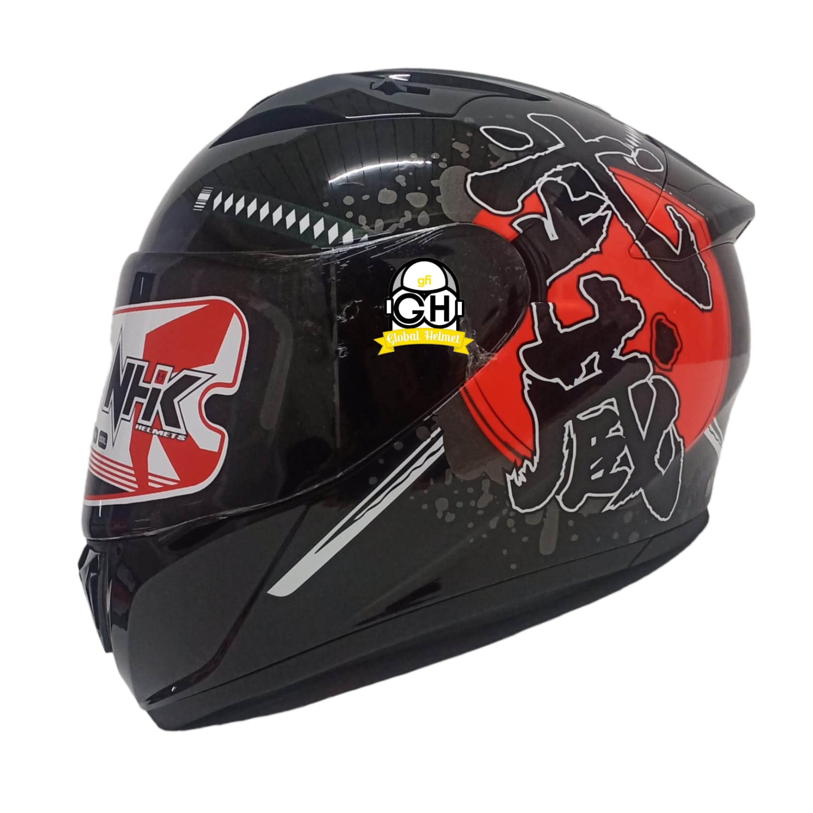 HELM FULL FACE NHK GP PRIME BUSHIDO #1 BLACK RED SINGLE VISOR 1V DARK SMOKE