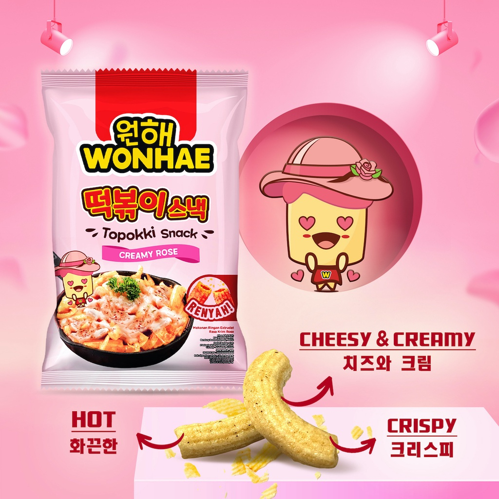 Wonhae Topokki Snack Sweet &amp; Spicy / Rose Teobokki Manis Pedas / Tteokbokki / Cemilan Topoki