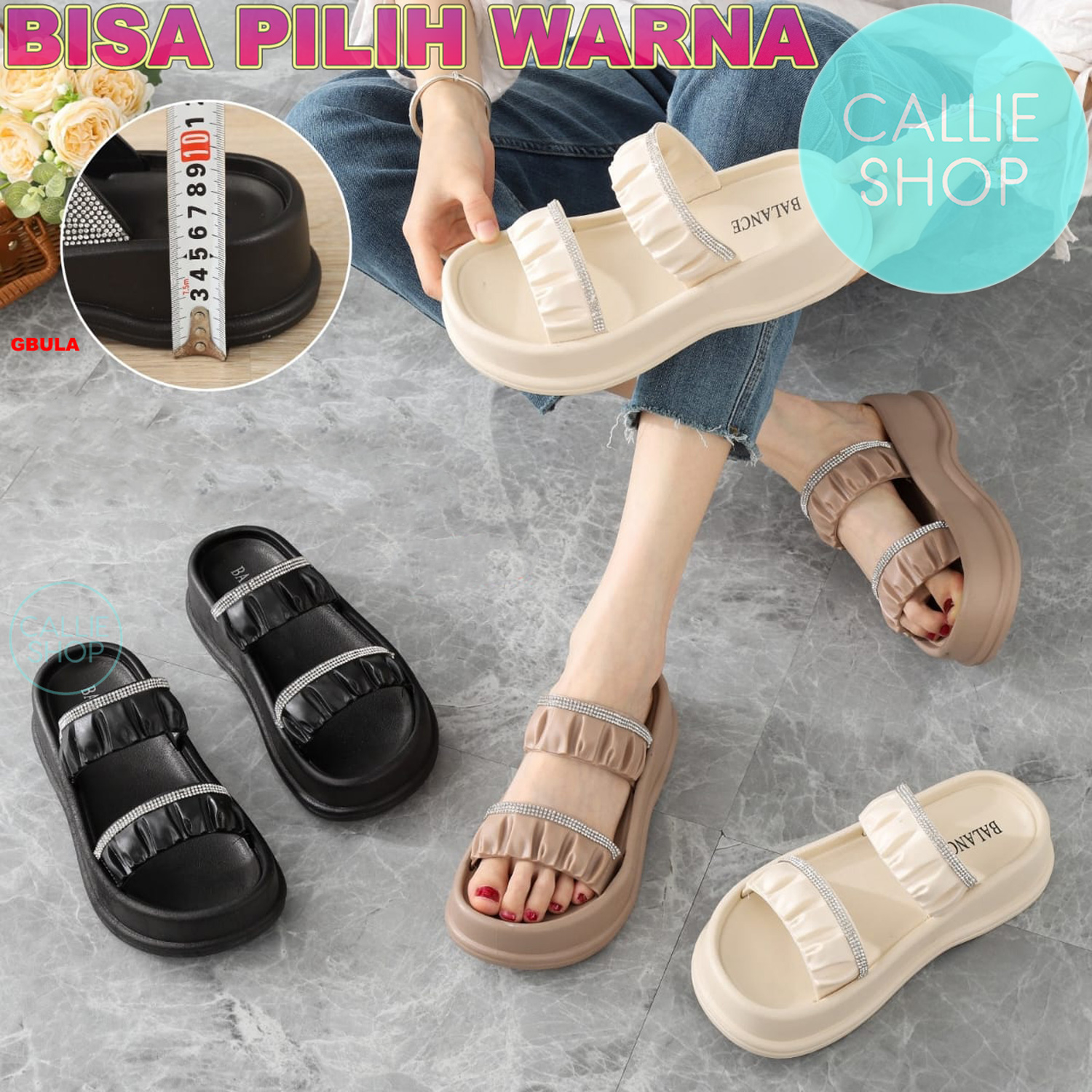 Sandal Flatform Tinggi 4cm Ban 2 Sol Tebal Jelly BLC 8688-A1 FFBAN2RDA