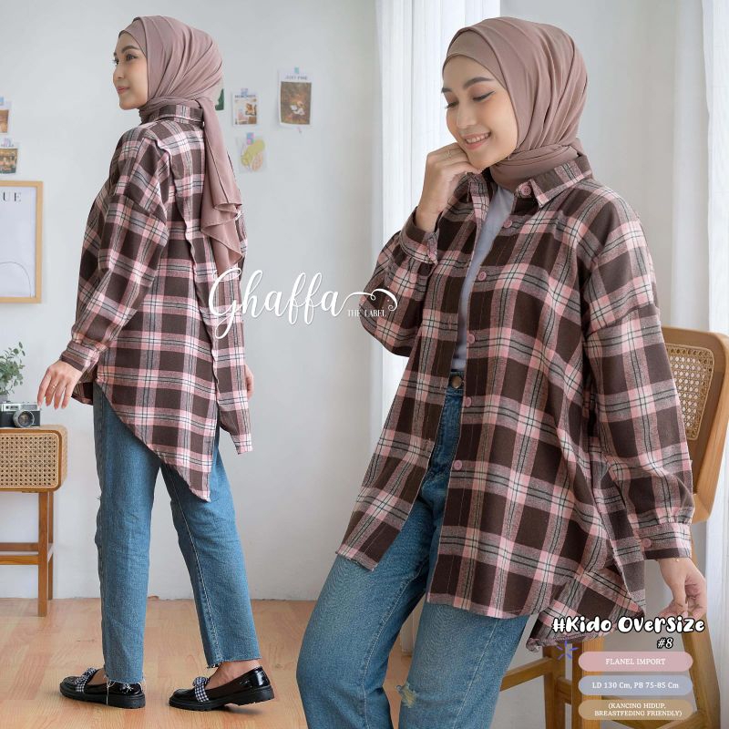 KIDO OVERSIZE #8 BY GHAFFA THE LABEL / KEMEJA FLANEL WANITA JUMBO / Atasan oversize muslimah