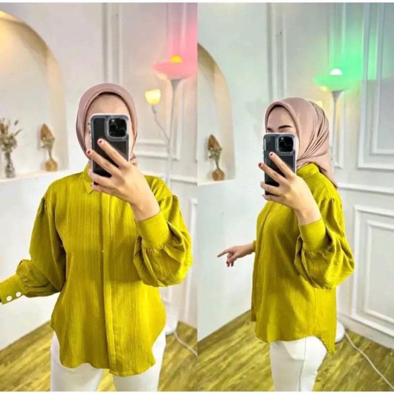 Kemeja Wanita Oversize Baby Crush Lengan Balon / Blouse Wanita / Kemeja Lengan Balon / Pakaian Muslim Wanita Lengan Panjang Polos Oversize / Kemeja Tangan Panjang / Kemeja Kerja / Atasan Wanita Baby Crush Lengan Balon Terbaru Kekinian / Crushy Kemeja