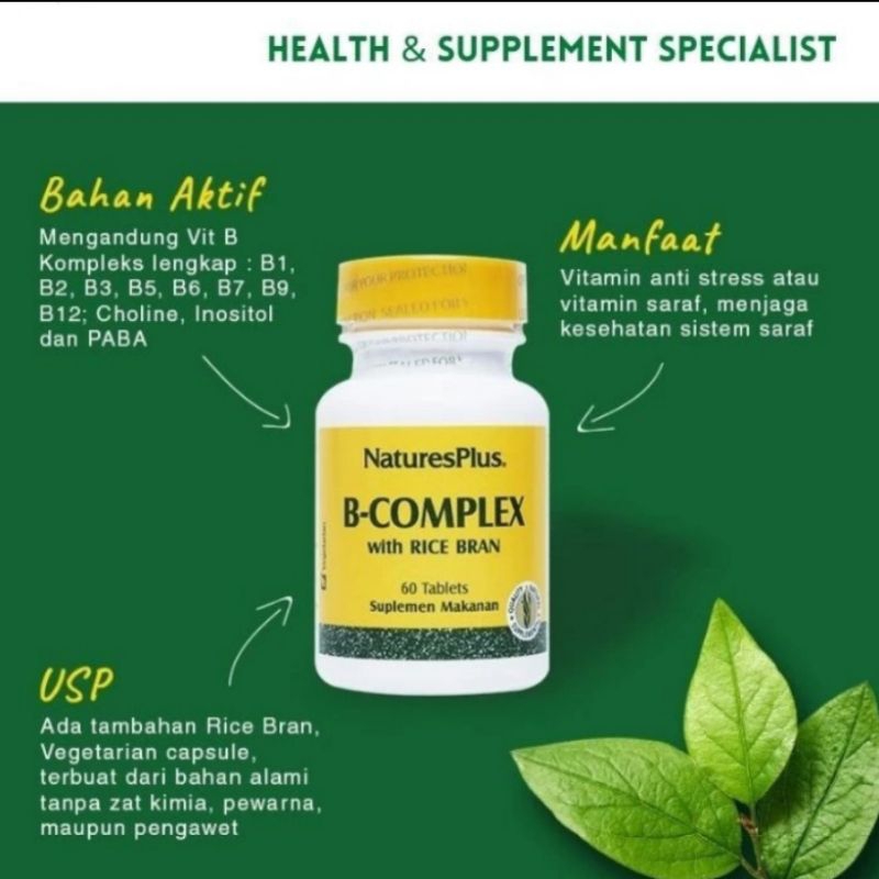 Nature's Natures Plus Vitamin B Complex 60 Tans With Rice Bran