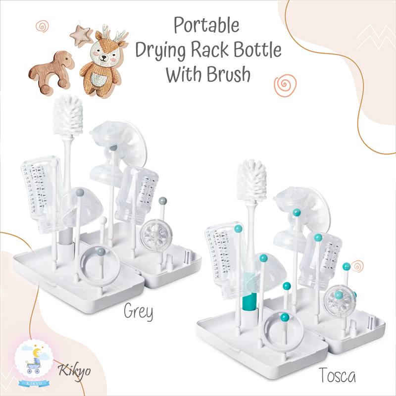 Kikyo Portable Drying Rack Bottle With Brush Sikat Botol Bayi Rak Pengering Botol Bayi