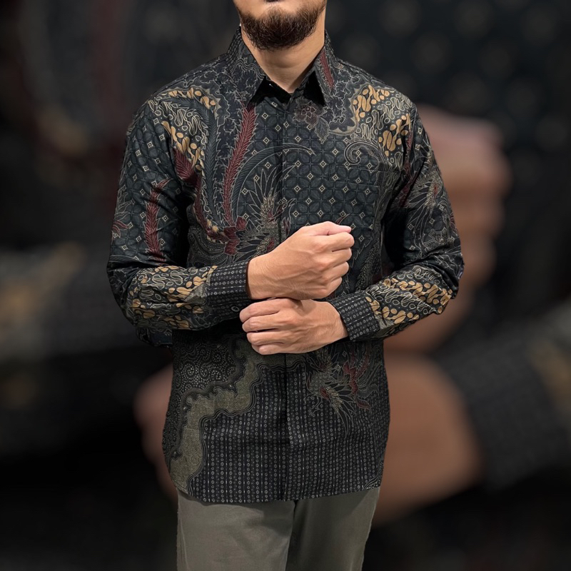 Batik Pria Slimfit premium Laksana ireng