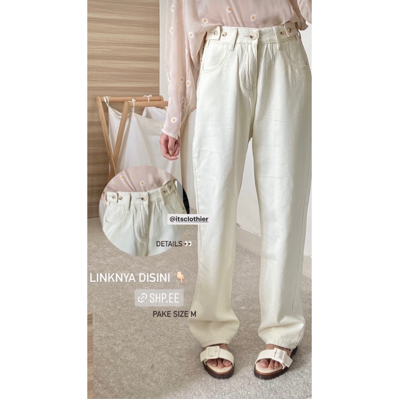 CLOTHIER - Casey Adjustable Jeans | Black Washed Cream Beige Straight Denim