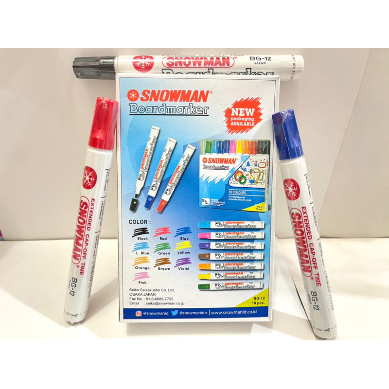 

( 12 Pcs ) Spidol Boardmarker Snowman BG-12 / Spidol Papan Tulis Snowman / Board Marker yang bisa dihapus Medan Murah