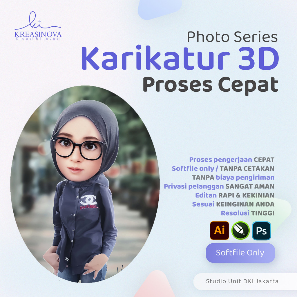 Jasa edit foto karikatur 3d (soft file / perwajah)