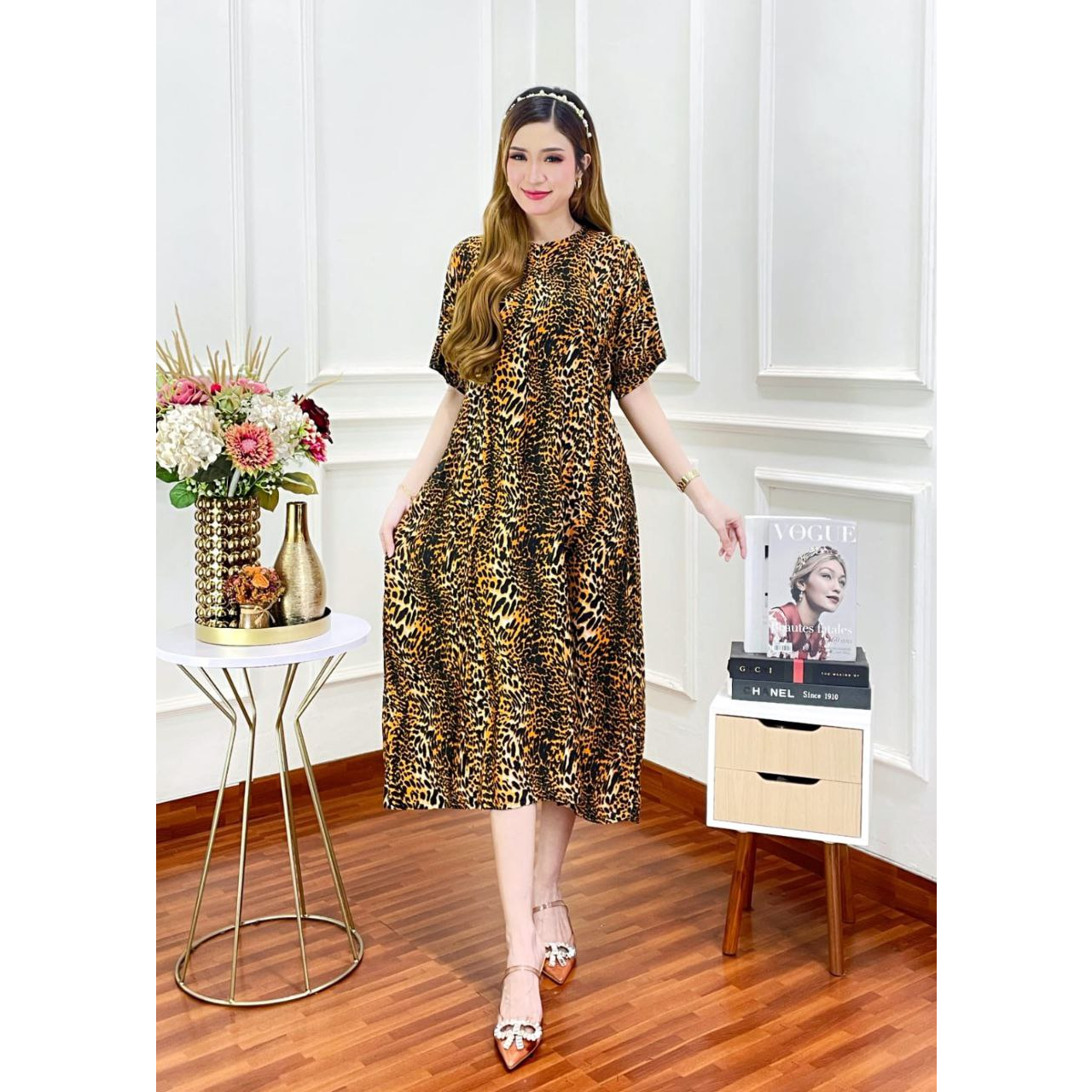 paket hemat daster viral tiktok 2023 dress cantik ibu muda baju tidur leopard Ld114cm Pb115cm