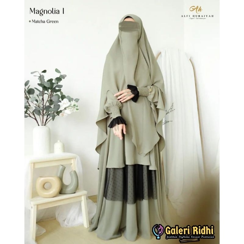 SAGE Set setelan Gamis Magnolia Series 1 Ori Alfi Huraiyah French Khimar Fk Non Pet Cadar Instan Wan