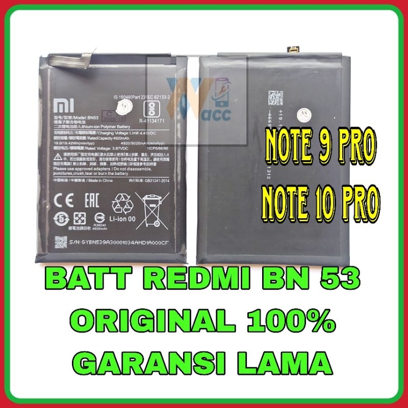 BATERAI REDMI NOTE 9 PRO / BATRE REDMI NOTE 9 PRO / BATRAI REDMI NOTE 9 PRO / BATERAI REDMI BN53 / B