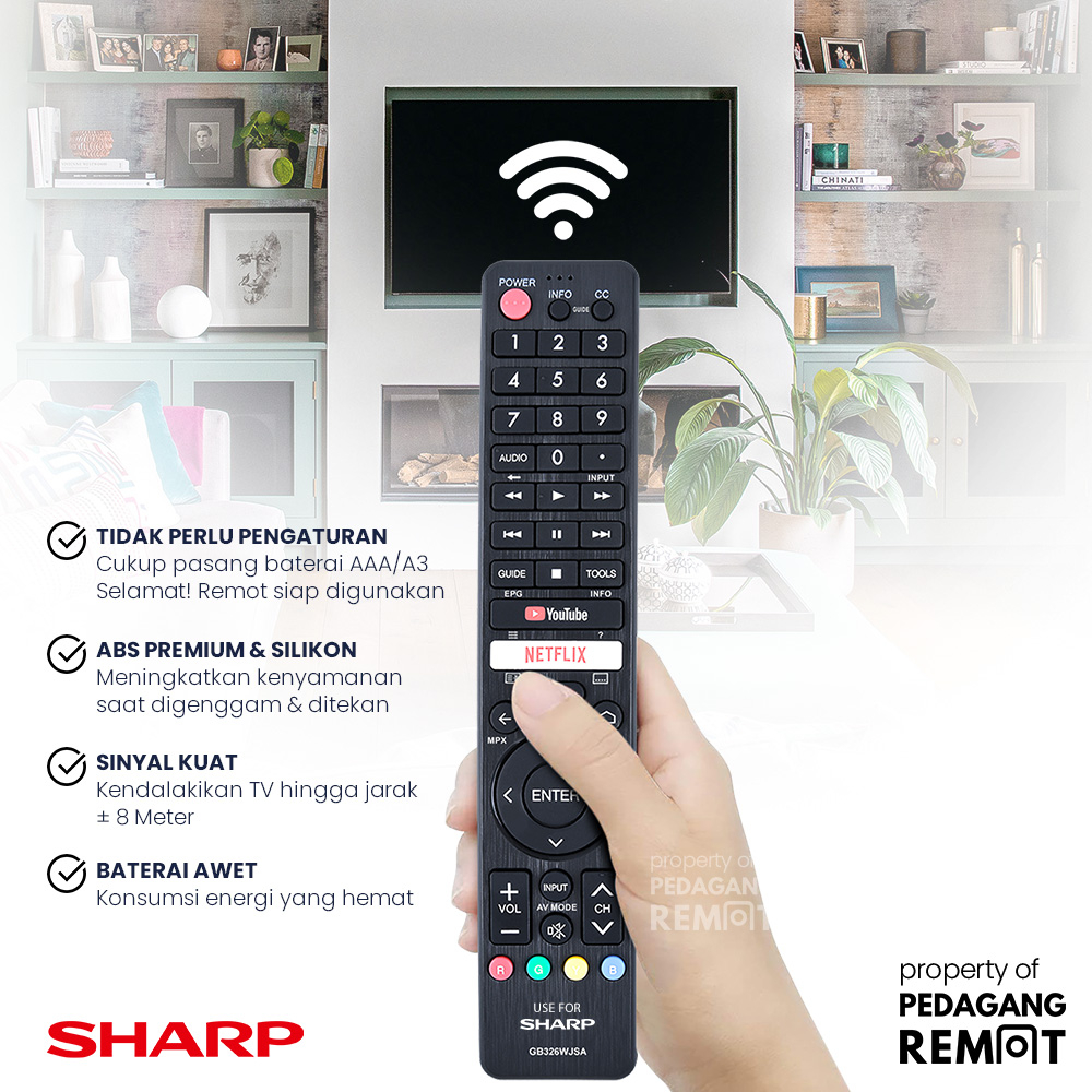 Remot Remote TV Sharp Aquos LCD LED Smart Android TV GB326WJSA IR (Non Voice Command) 2T-C42BG1i 2T-C50BG1i