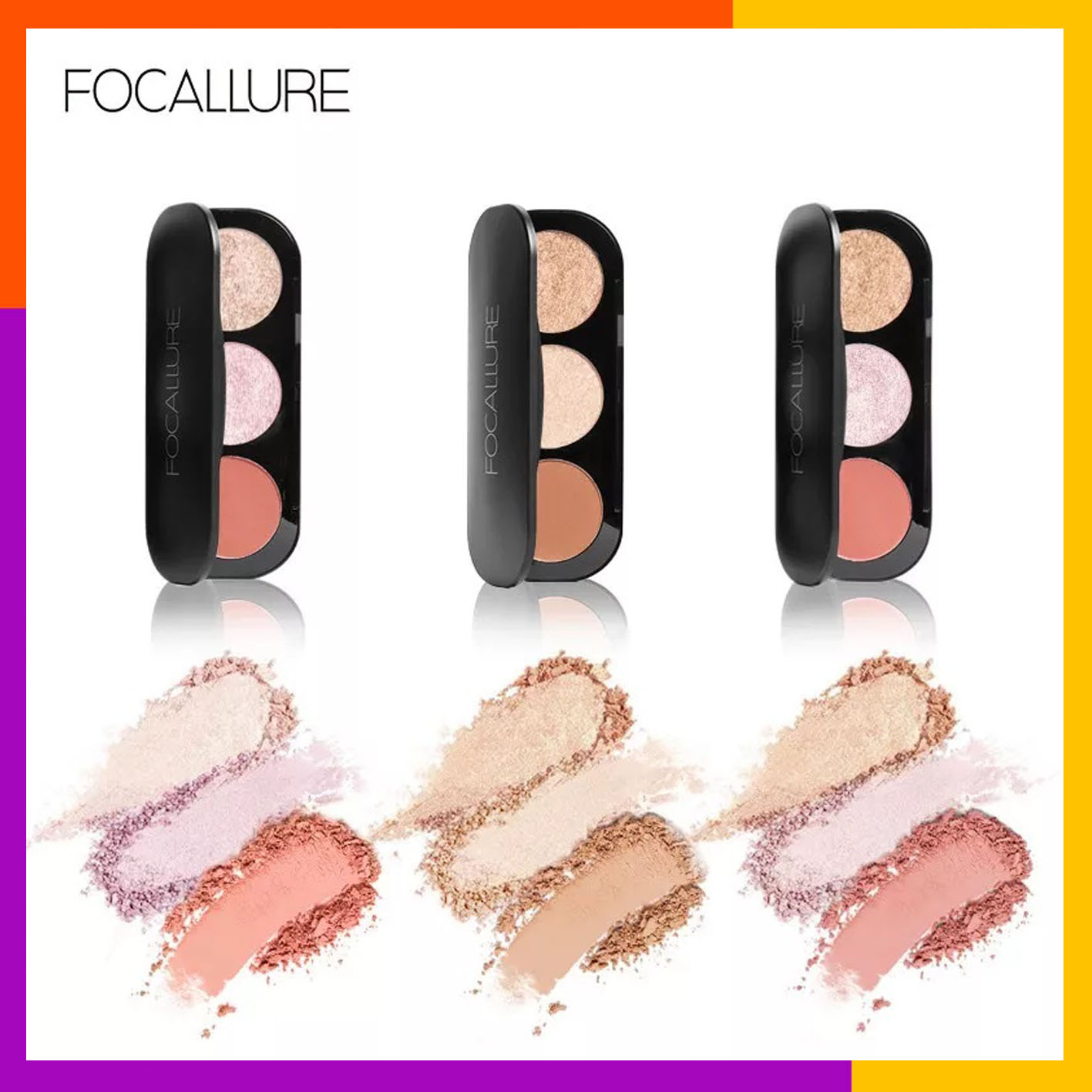 FOCALLURE Eyeshadow 3in1 Blush On Highlighter Palette