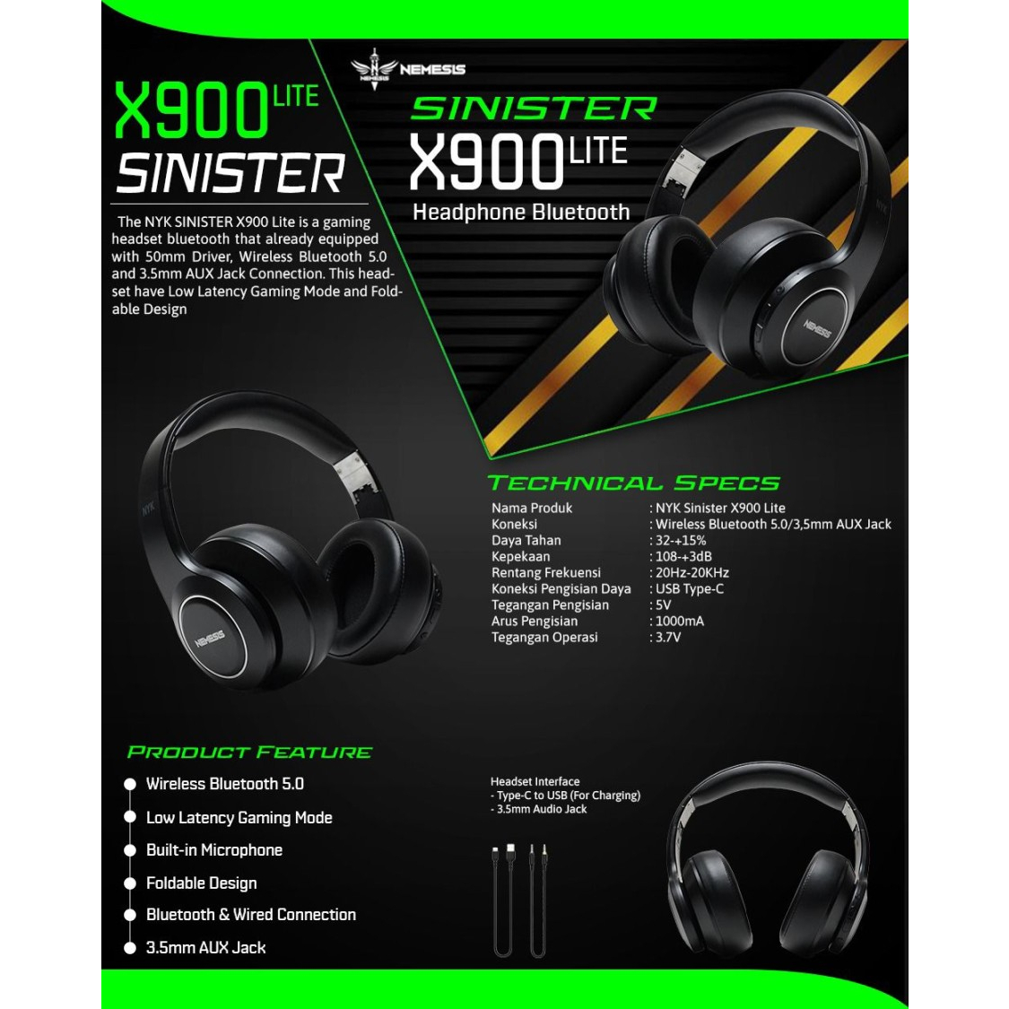 NYK Headphone Bluetooth Gaming X900 Lite Sinister