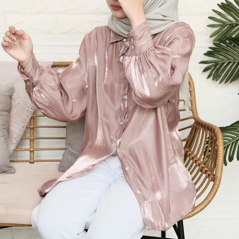 AFI - MC - ⭐️ PREMIUM SHIMMER ⭐️ Feeza JUMBO XXL SHIMMER Top / Kemeja Wanita ( Semi Transparant ) Korean Style