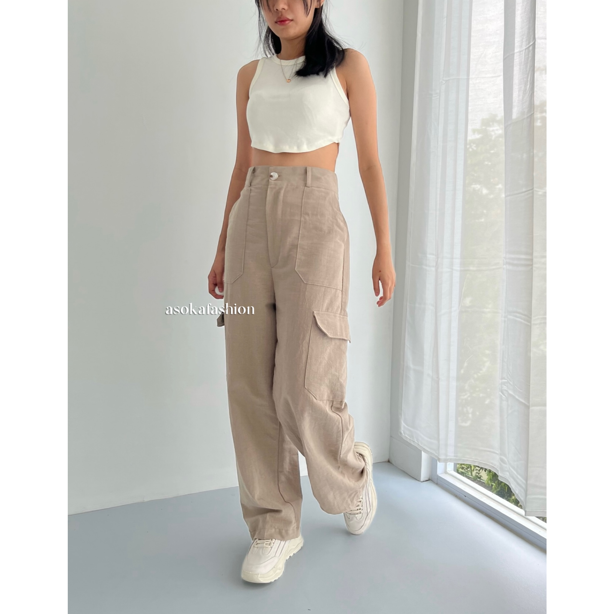 ASOKA Jason Cargo 2185 - Highwaist Baggy Pants - Celana Cargo Linen