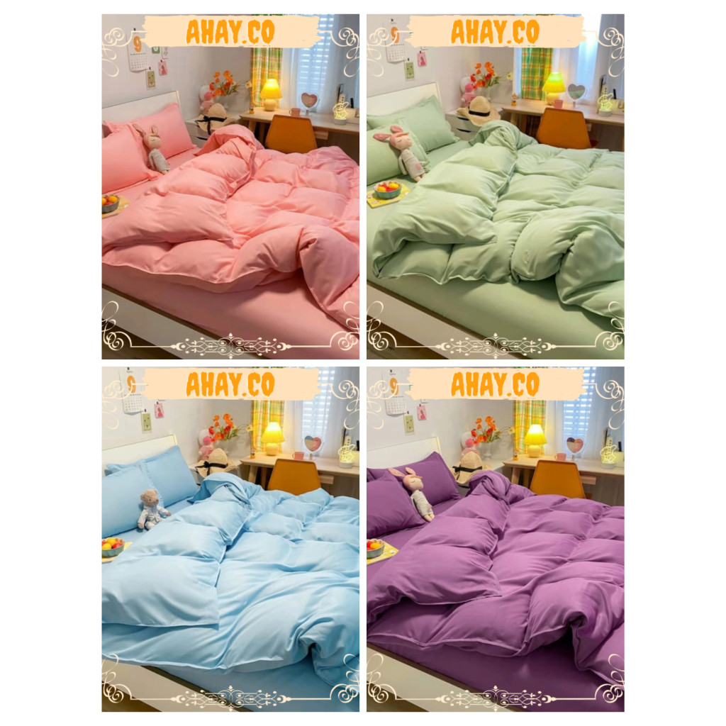 Sprei Set Polos Warna Pastel Aesthetic Sprei Katun Termurah Ukuran Queen 160x200/140x200