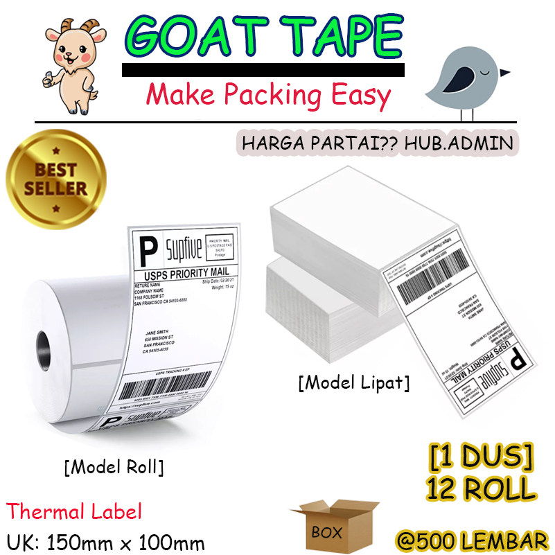 

LABEL STICKER THERMAL 100 X 150 BARCODE 100X150 UKURAN A6 ISI 500 Pcs [BOX]