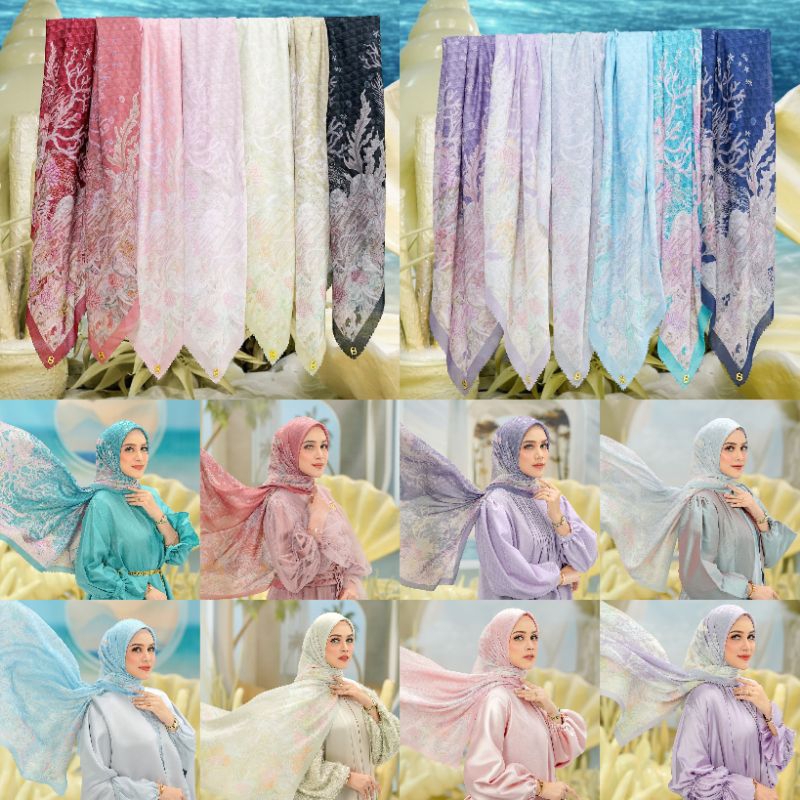 Buttonscarves THE LITTLE MERMAID 2.0 SQUARE SERIES | HIJAB VOAL SEGI EMPAT MOTIF PRINTING LASERCUT |