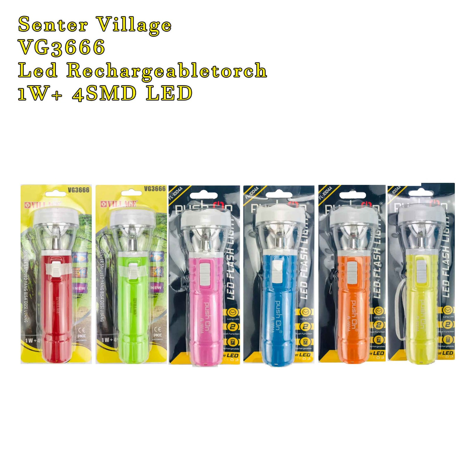 Village*Senter  * VG3666 * Senter Led Rechargeabletorch * 1W+ 4SMD LED