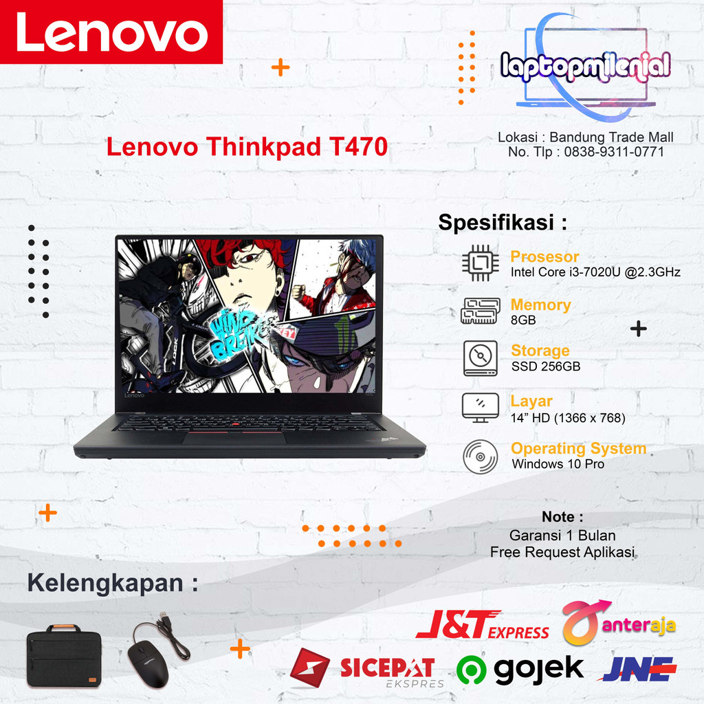 Lenovo Thinkpad T470 i3-7020U Ram 8GB/256GB Win 10 Siap Pakai dan Berkualitas Mulus