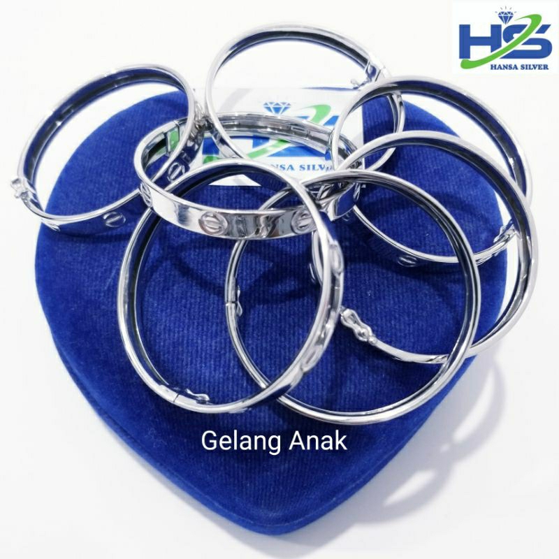 Gelang Perak Anak Bayi Silver 925 Lapis Emas Putih Model Bangle Polos