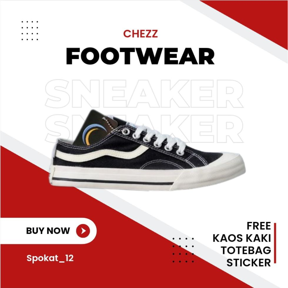 Sepatu Sneakers Wanita Chezz Footwear Maestro V2 Low Black White | Sneakers Canvas | Sneakers Casual