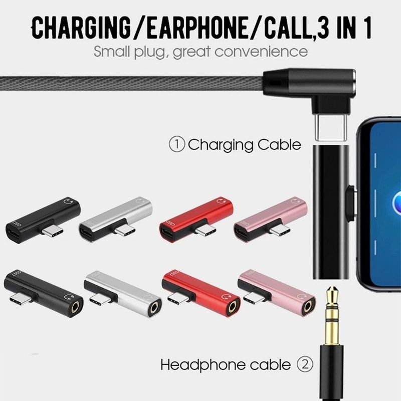 Konvertor 2 In 1 Adapter Usb C Ke Jack Audio 3.5mm Tipe-C Charging Jack Converter (Usb C Ke 3.5mm) sambungan headset tipe C