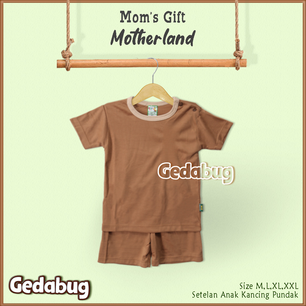 Setelan Kaos Anak Pendek Mom's Gift Motherland  Polos | Setelan Kaos anak Kancing Pundak Moms Gift | Gedabug