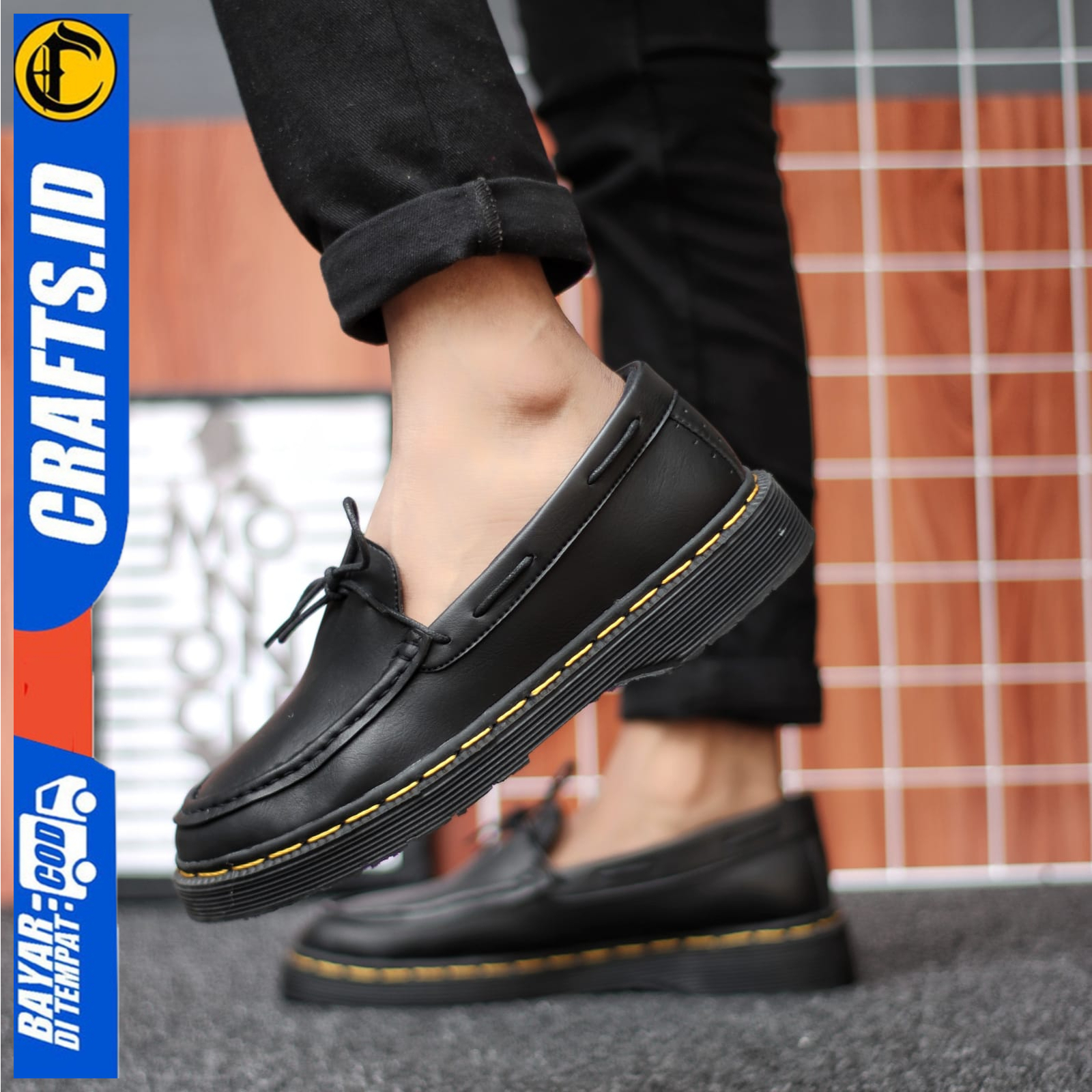 Sepatu Docmart Pria Formal Kerja Kulit PU Pantofel Slop Loafer Original Crafts Elder