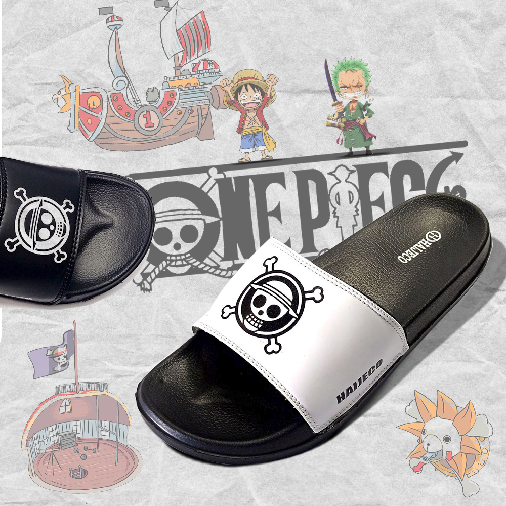 Sendal Slide On Karet Motif Logo One Piece Pria Wanita Warna Hitam Putih Ukuran 39 40 41 42 43 Selop