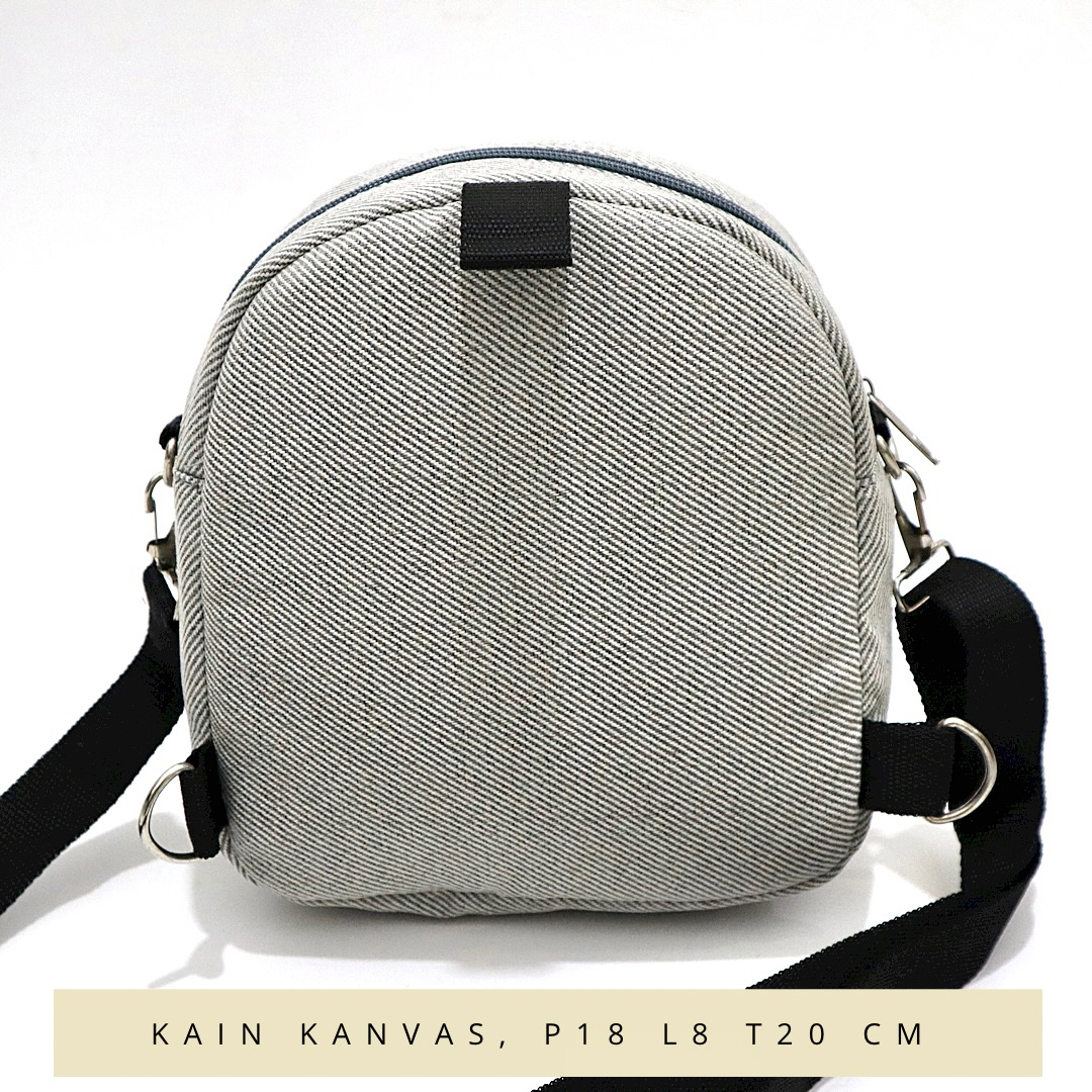 Tas ransel wanita mini kecil kanvas motif garis garis salur tali punggung webing warna warni murah