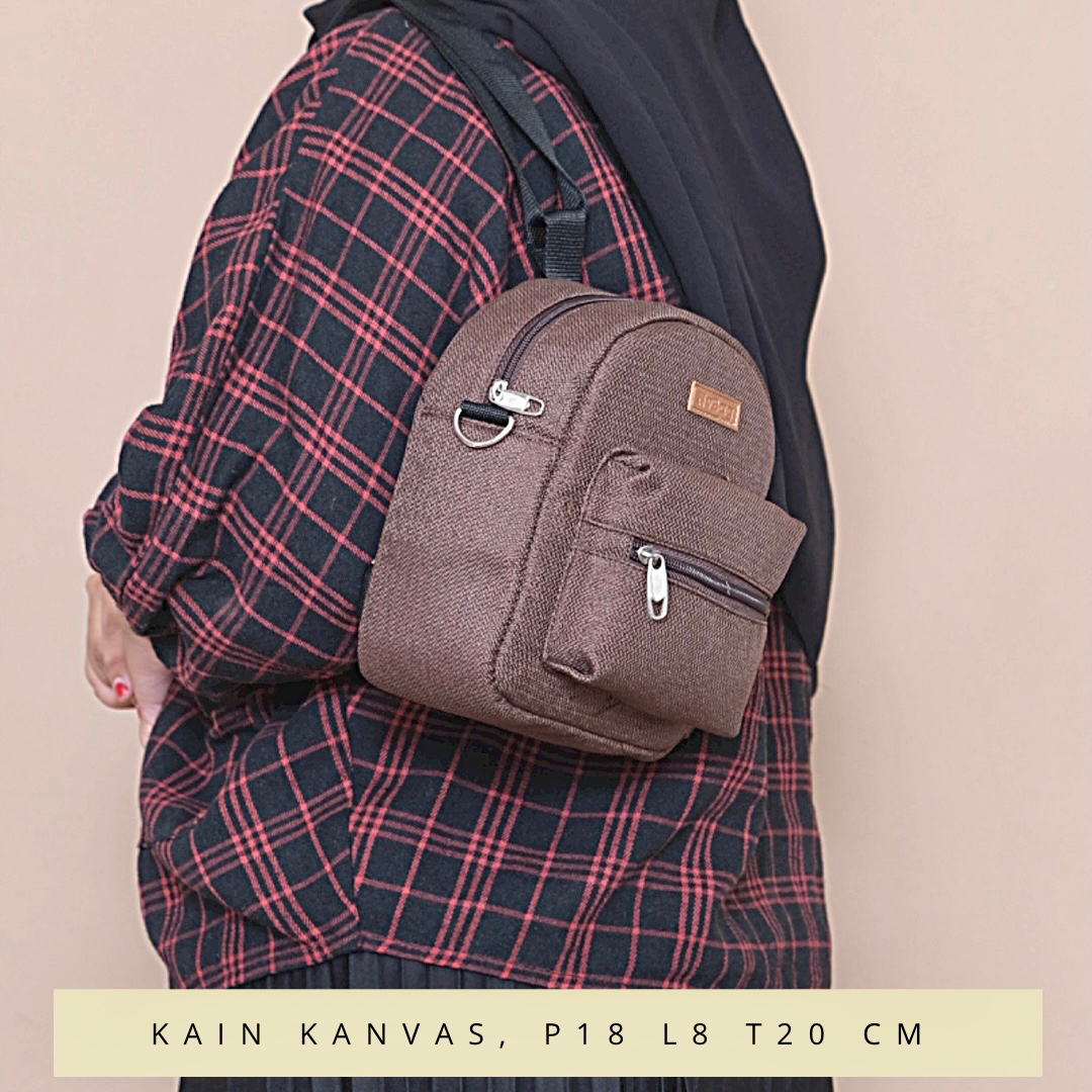 Tas ransel wanita mini kecil kanvas motif garis garis salur tali punggung webing warna warni murah