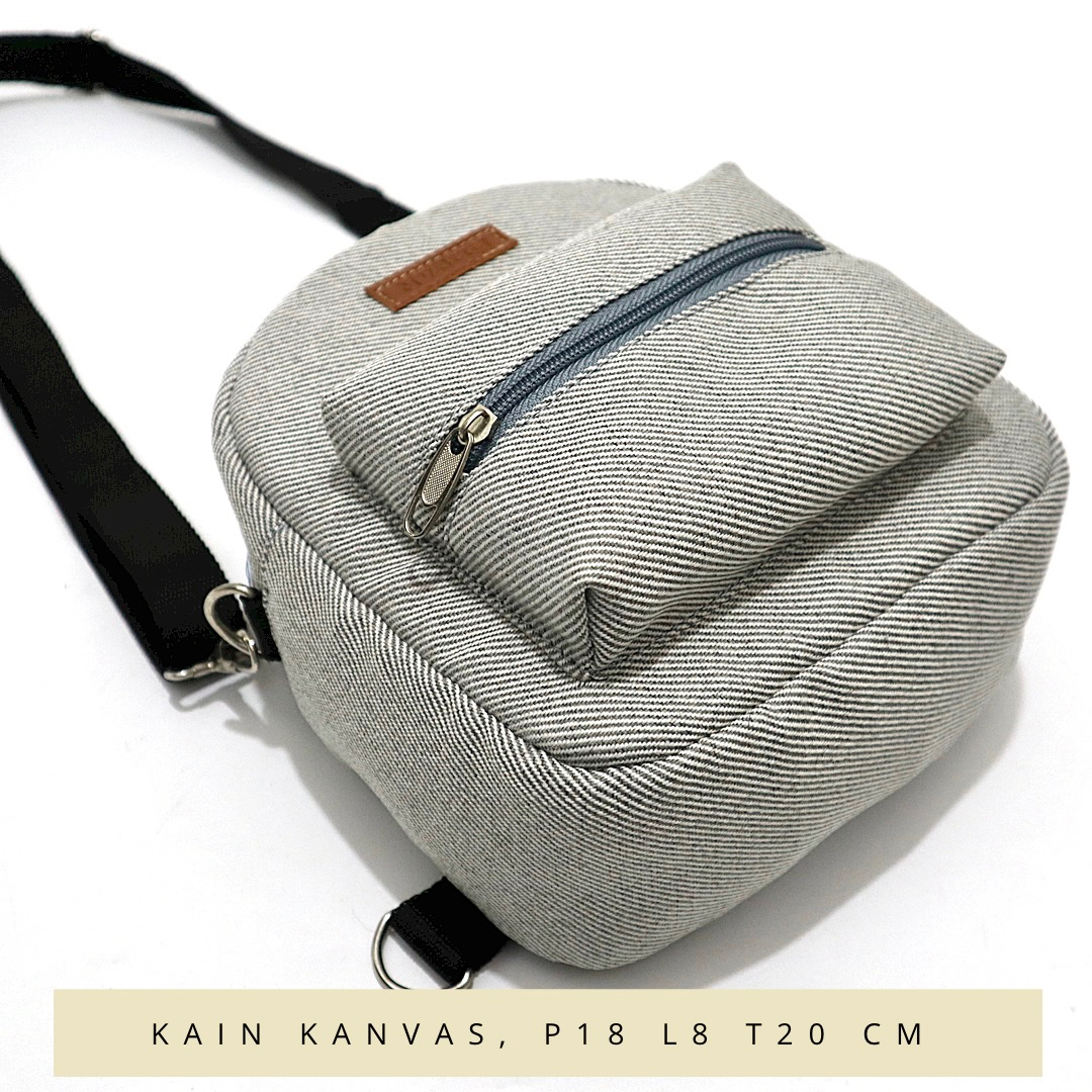 Tas ransel wanita mini kecil kanvas motif garis garis salur tali punggung webing warna warni murah