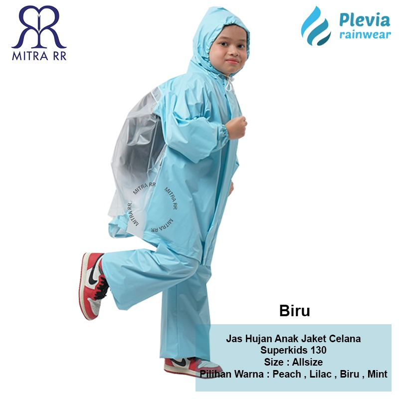 Jas Hujan Anak Jaket Celana Backpack Plevia Superkids 130 Raincoat PVC Usia SD 4-8 Tahun