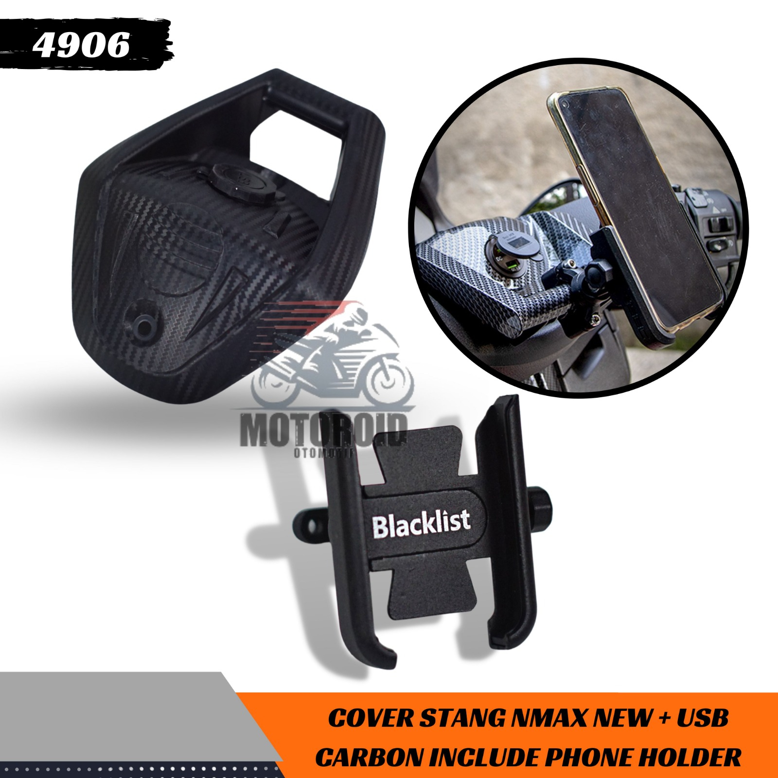 Paket Holder Yamh Cnc Cover Stang Nmax New 2020 Carbon Logo Viber Abs Plus Usb Charger Hp