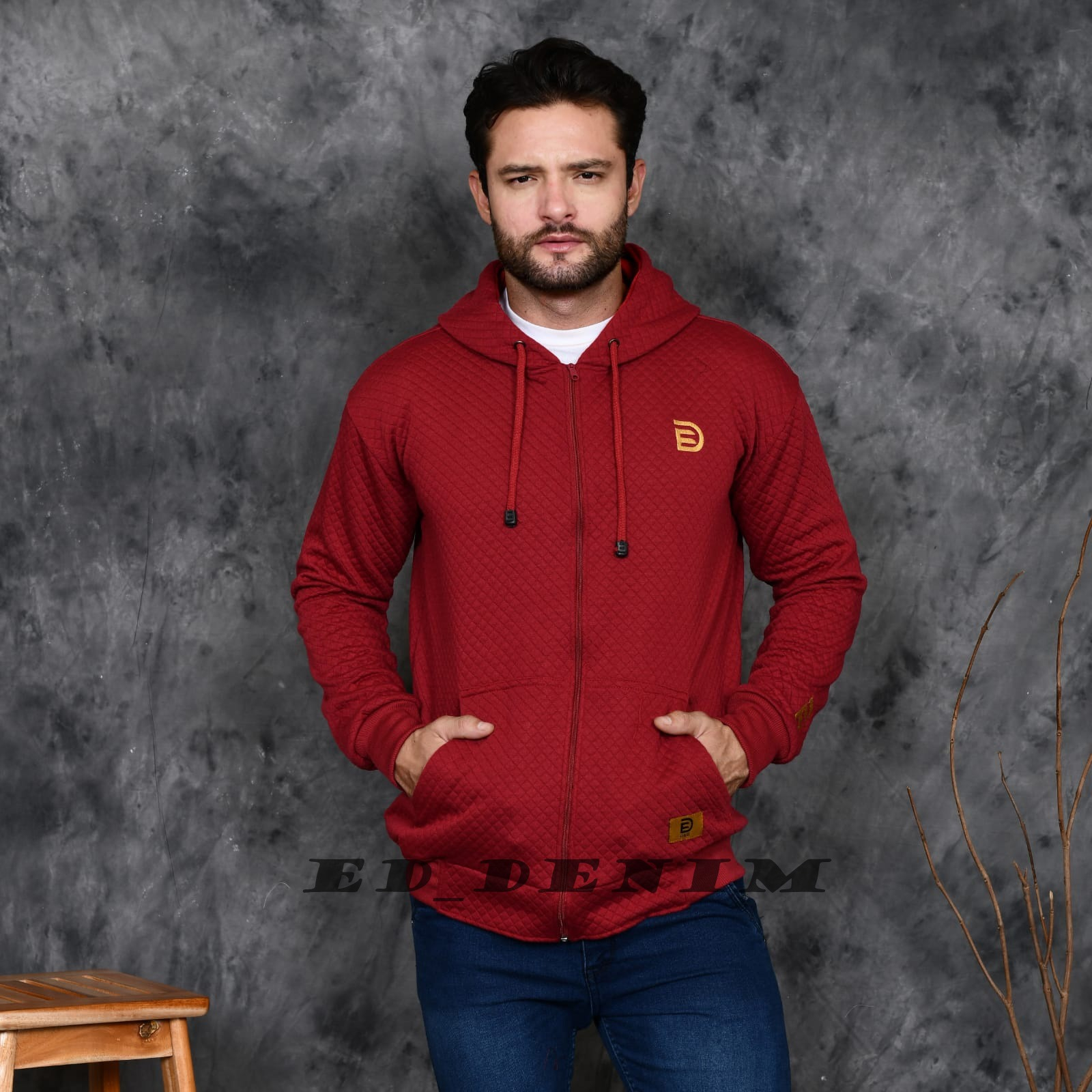 Sweater Ziper Hoodie Pria MotiF Diamond Logo Bordir