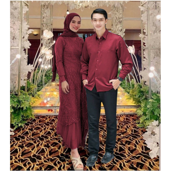 Couple Momnadine Couple Kondangan Gamis Brukat Dan Kemeja Moscrepe Couple Pesta