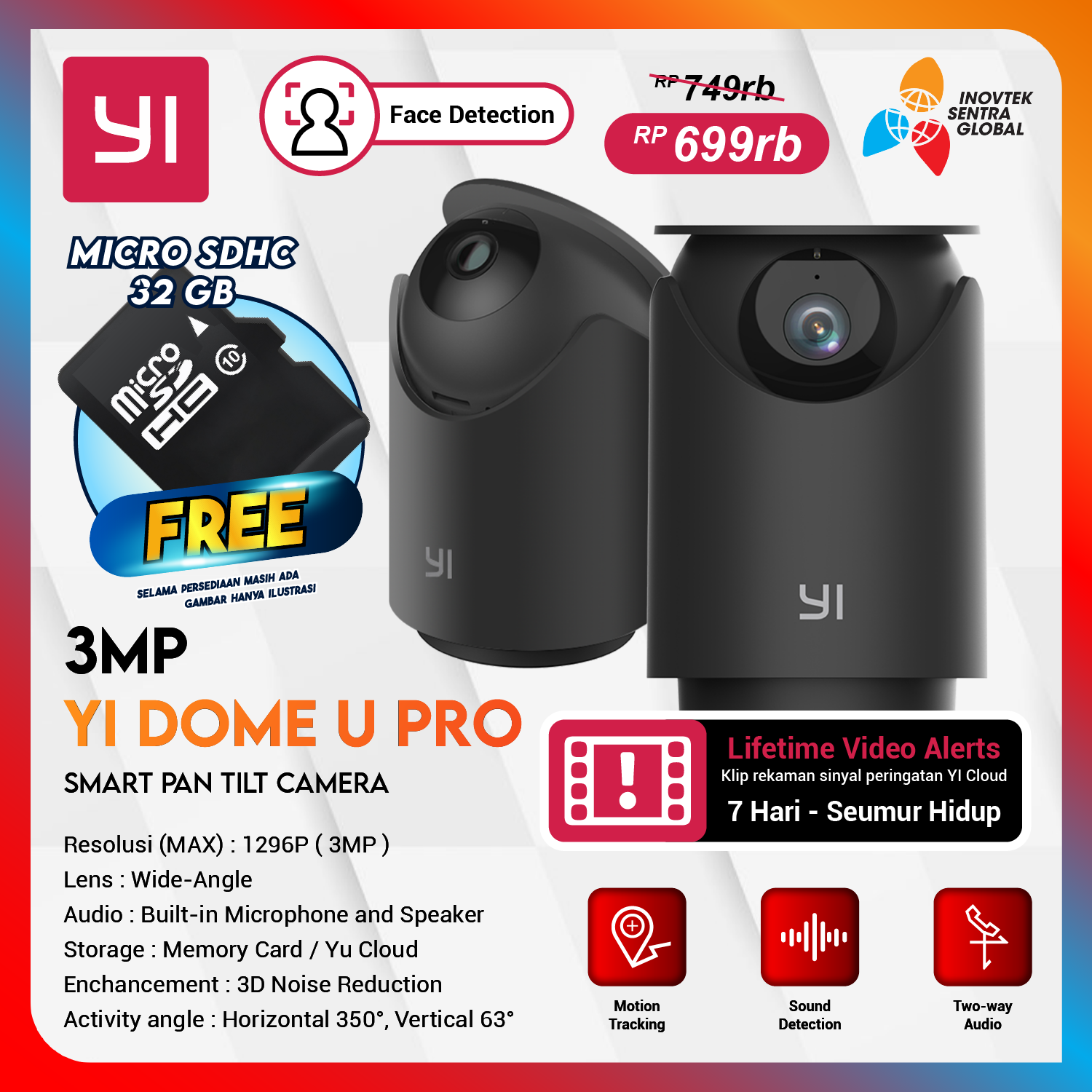 Yi Dome U PRO CCTV 1296P 3MP Smart IP Camera - Garansi Resmi