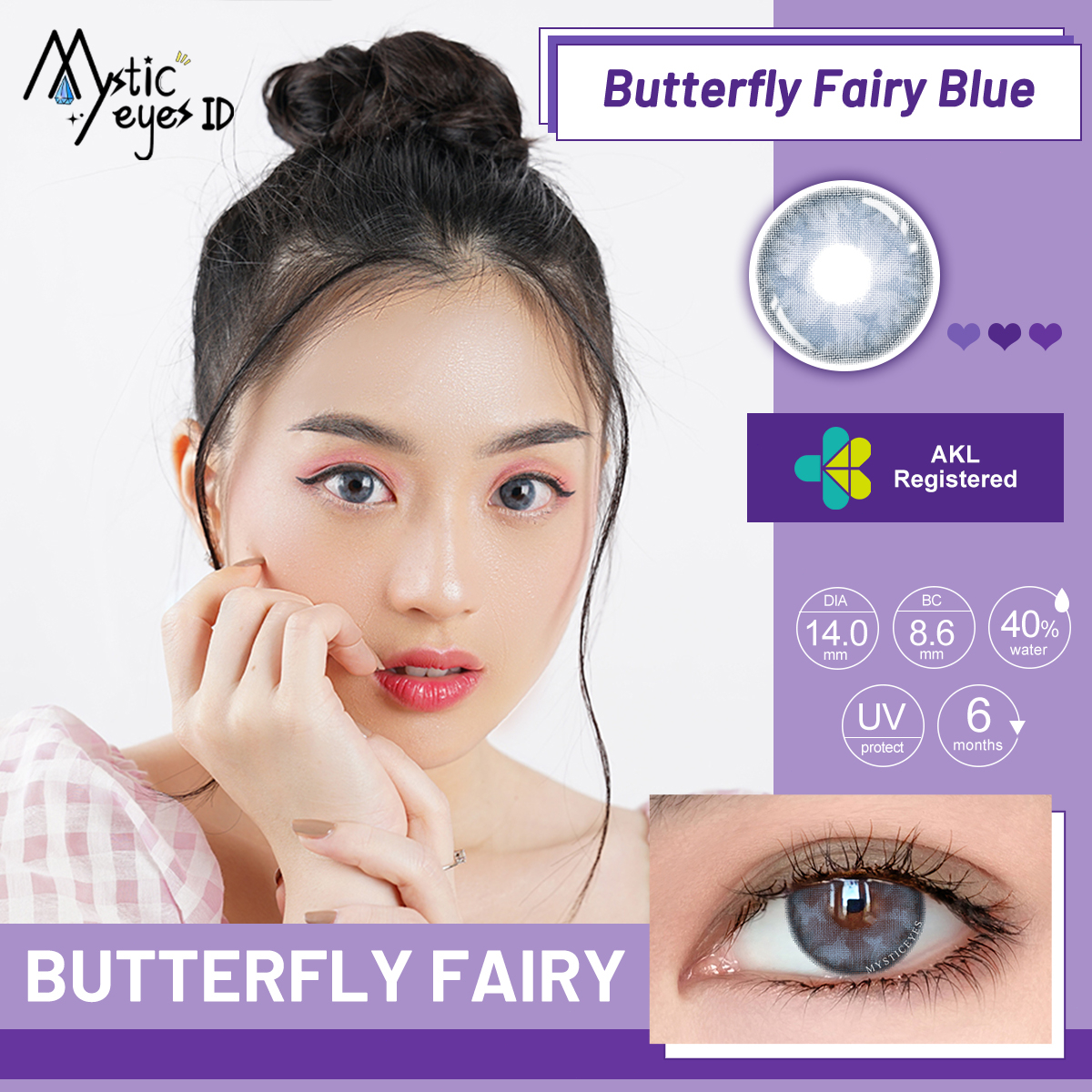 MYSTICEYES SOFTLENS Butterfly Fairy SERIES BLUE PINK GREEN lensa kontak 14.0MM